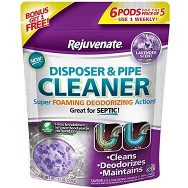 Rejuvenate Garbage Disposal and Drain Pipe Cleaner Powerful Foaming Action and Removes Garbage Disposal Smells 6 Unit Pack Lavender Scent