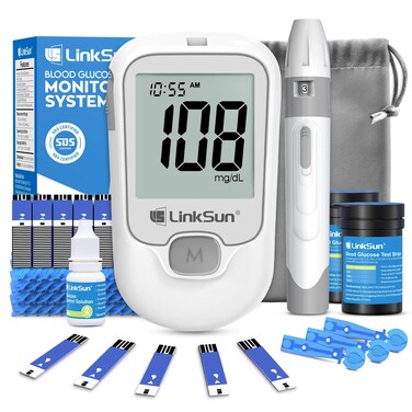 G-425-1 Blood Glucose Monitor Kit, 100 Test Strips, 100 Lancets, 1 Control Solution, 1 Blood Sugar Monitor, 1 Lancing Device, Diabetes Testing Kit, No Coding, Large Display, Glucometer for Home Use