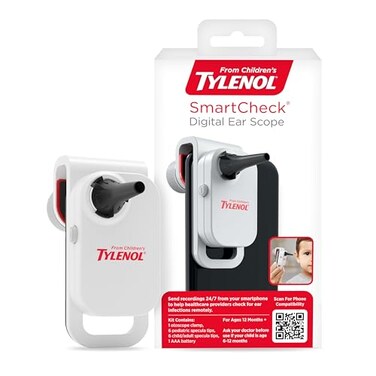 Tylenol SmartCheck 2.0 Digital Ear Scope from Children's, Otoscope with Light for iPhone &amp; Android, Ear Camera; Includes 1 Otoscope Clamp, 12 Specula Tips; 6 Pediatric Tips, 6 Child/Adult Tips