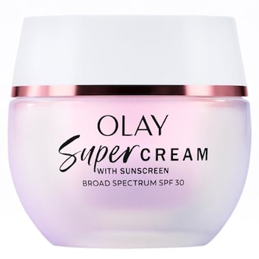 Olay Super Cream with Sunscreen SPF 30, 1.7 oz, Ultra Lightweight Face Moisturizer - Vitamin C &amp; E, Hyaluronic Acid, Niacinamide, Collagen Peptide - Hydrate, Smooth, Brighten, Firm, and Protect