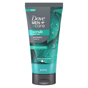Dove Men+Care Eucalyptus Body and Face Scrub Deeply Exfoliates for Hydrated &amp; Nourished Skin 100% Gentle Cleanser, No Sulfate Cleansers or Parabens