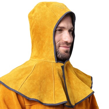 AP Welding Hood Helmet Golden Cowhide Split Leather Caps with Neck Shoulder Drape for Head Protection