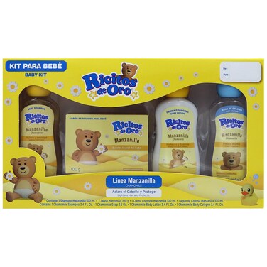 Ricitos de Oro Baby Kit, Chamomile, Hypoallergenic Products, Chamomile Shampoo, Bar Soap, Body Lotion, Body Cologne, 4 Products Inside, One Kit