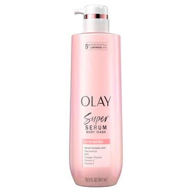 Olay Super Serum Body Wash for Normal Skin, 24hr Long Lasting Hydration, 5+ Ingredient Serum Complex for Bright Even Firm Luminous Skin, 18.5 fl oz