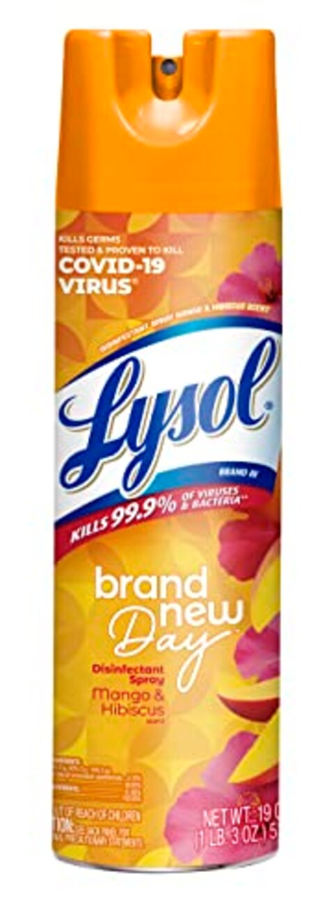 Lysol Disinfectant Spray, Sanitizing and Antibacterial Spray, For Disinfecting and Deodorizing, Mango &amp; Hibiscus Scent, 19 Fl Oz, (Packaging May Vary)