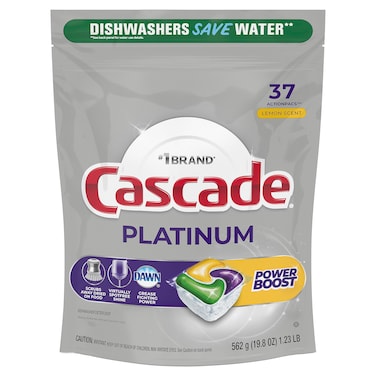 Cascade Platinum Power Boost Dishwasher Pods, Dishwasher Detergent, Dishwasher Soap, Dish Tabs, Dishwashing Tablets, Dish Detergent, Lemon, Actionpacs, 37 Count