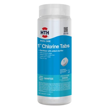 HTH 42049 Pool Care 1" Chlorine Tabs, Swimming Pool Sanitizer with Added Clarifier - Eliminates Bacteria &amp; Algae, Makes Water Clean &amp; Crystal Clear, Sanitizes &amp; Protects - Slow Dissolving, 1.5 lbs