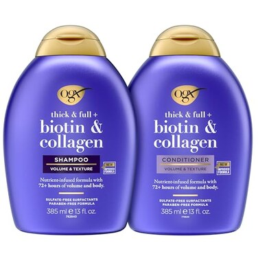 OGX Thick &amp; Full + Biotin &amp; Collagen Shampoo &amp; Conditioner Set, (packaging may vary), Purple, 13 Fl Oz (Pack of 2)