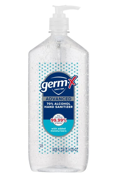 Germ-X Advanced Hand Sanitizer, Non-Drying Moisturizing Clear Gel, Instant and No Rinse Formula, Large Family Size Pump Bottle, 34 Fl Oz (1 Liter)