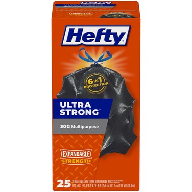 Hefty Ultra Strong Multipurpose Large Trash Bags, Black, Unscented, 30 Gallon, 25 Count (Pack of 1)