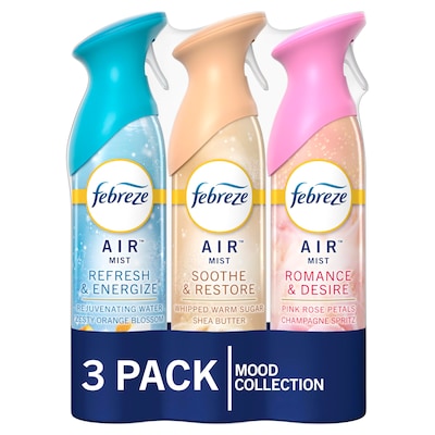 Febreze Air Mist Air Freshener Spray, Odor-Fighting Room Spray for Home and Bathroom and Kitchen, Aerosol Can, Refresh & Energize, Soothe & Restore, Romance & Desire Scent, 8.8oz, 3 Count