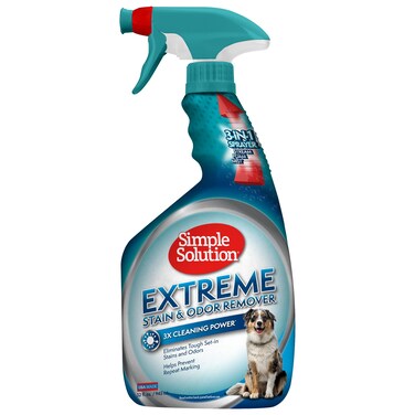 Simple Solution Extreme Pet Stain and Odor Eliminator Spray, Enzymatic Cleaner With 3X Pro-Bacteria Cleaning Power for Dogs &amp; Cats, Strong Urine, Pee and Poop Smell Remover for Carpets &amp; Floors, 32 oz