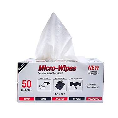 Eurow Microfiber Detailing Wipes with Dispenser Box, 200GSM, 12 by 12 Inches, Pack of 50, White