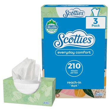 Scotties Everyday Comfort 2 ply Facial Tissue, 3 Tissue Boxes, 210 Tissues per box, White