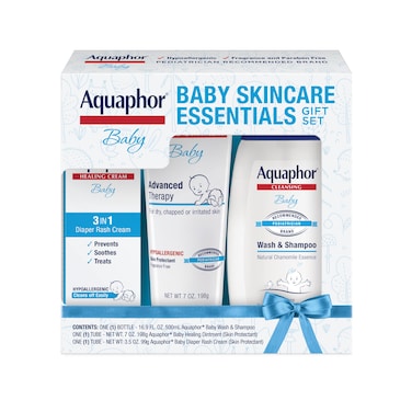 Aquaphor Baby Skincare Essentials Gift Set with Baby Wash and Shampoo, Healing Ointment, and Diaper Rash Cream, 3 Pieces