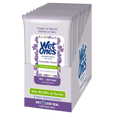 Wet Ones Antibacterial Hand Wipes, Lavender Wipes   Travel Wipes Case, Antibacterial Wipes, Moisturizing Wipes   20 ct. Travel Size Wipes (10 pack)