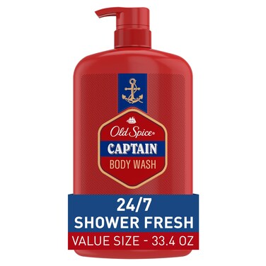 Old Spice Men's Body Wash, 24/7 Shower Fresh with Lasting Scent, 3x Defense, Red Collection, Captain with Bergamot Scent, 33.4 fl oz