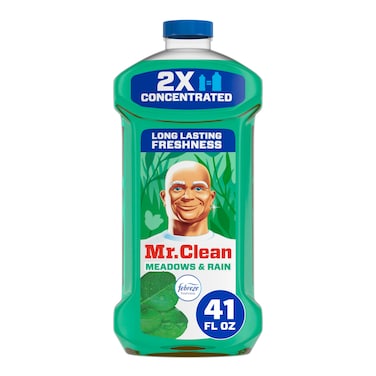 Mr. Clean All Purpose Cleaner, Floor Cleaner for Mopping Home, Bathroom, &amp; Kitchen, Cleaning Liquid for Mop &amp; Bucket, Cleaning Supplies, Multi-Surface Dilutable, Meadows &amp; Rain, 41oz