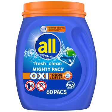 all Laundry Detergent Pacs, stainlifters, Fresh Clean Oxi plus Odor Lifter, 60 Count (packaging may vary)