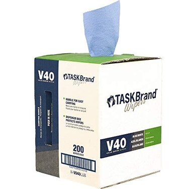 TaskBrand N-V040CGB Blue V40 Value Series Center Pull Wiper Sheets, All-Purpose Disposable Cleaning Towels, 10 x 11.5 Inches, Blue, Roll of 200