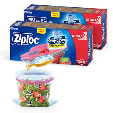 Ziploc Gallon Food Storage Bags, Stay Open Design with Stand-Up Bottom, Easy to Fill, 150 Bags Total