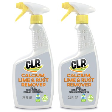 CLR Calcium, Lime &amp;amp; Rust Remover, Blasts Calcium, Dissolves Lime Deposits, Zaps Stubborn Rust Stains and Hard Water Deposits, 26 Ounce Spray Bottle (Pack of 2)