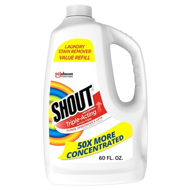 Shout Active Enzyme Laundry Stain Remover Spray for Clothes, Triple-Acting Formula Clings, Penetrates, and Lifts Tough &amp; Everyday Stains - Prewash Refill 60oz (1.7L)