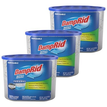 DampRid Fragrance Free Disposable Moisture Absorber with Activated Charcoal, 18 oz (Pack of 3) Moisture Absorber &amp; Odor Remover, Lasts Up To 60 Days, No Electricity Required