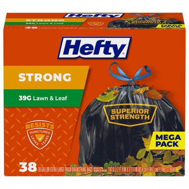 Hefty Strong Lawn &amp; Leaf Trash Bags, 39 Gallon, 38 Count