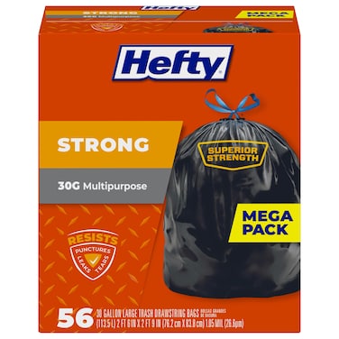 Hefty Strong Large Trash Bags, 30 Gallon, 56 Count