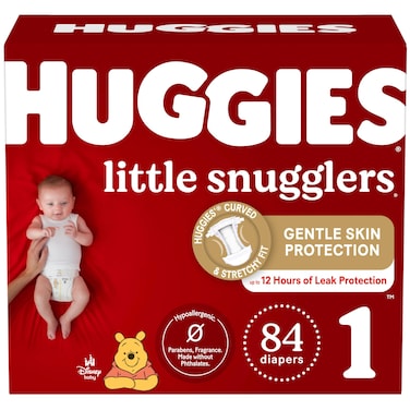 Huggies Size 1 Diapers, Little Snugglers Newborn Diapers, Size 1 (8-14 lbs), 84 Count