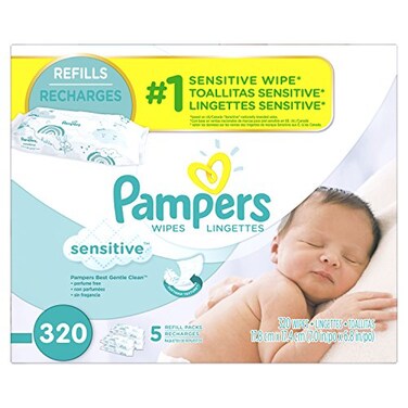 Pampers Sensitive Water Based Baby Wipes 5X Refill Packs, 64 Count (Pack of 5)