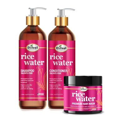 Difeel Rice Water Hair Care 3PC Shampoo &amp; Conditioner &amp; Hair Mask Set - Includes 33.8oz Shampoo, 33.8oz Conditioner, 12oz Hair Mask