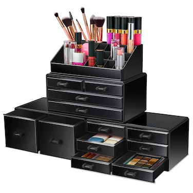 Sorbus Large Makeup Organizer - Stackable Jewelry &amp; Makeup Organizer For Vanity, Bathroom Storage, Dresser - 12 Drawers Cosmetic Beauty Organizers and Storage with Lipstick, Makeup Brush Holder