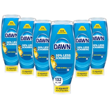 Dawn Ultra EZ-Squeeze Dish Soap Liquid, Dishwashing Liquid, Grease Removal, Upside Down Bottle, Original, 6x22 Fl Oz Bundle