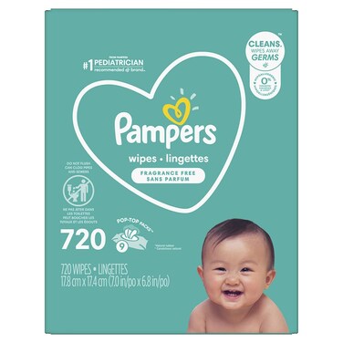 Pampers Baby Wipes Complete Clean Unscented 9X Pop-Top 720 Count