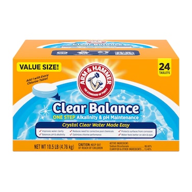 ARM &amp; HAMMER Clear Balance Swimming Pool Alkalinity pH Maintenance Tablets, White, 1 Pack, 24 Count