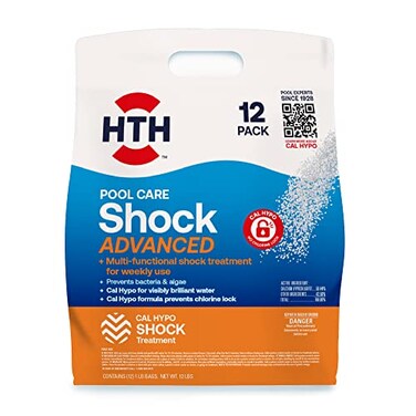 HTH 52037R Pool Care Shock Advanced, Swimming Pool Chemical - Cal Hypo Formula, Prevents Bacteria &amp; Algae, Restores Crystal Clear Water - Shock Treatment, 1lb (12 Pack)