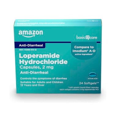 Amazon Basic Care Loperamide Hcl 2 Mg Softgels, Anti-Diarrheal, Made in USA, 24 Count (Pack of 1)