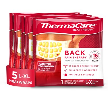 ThermaCare Advanced Back &amp; Hip Therapy Adhesive HeatWraps, Disposable Heat Therapy Patches, Heat Pads for Instant Muscle &amp; Herniated Disc Pain Relief, L/XL, 5 Count