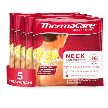 ThermaCare Adhesvie Heat Wraps, Portable Neck &amp; Shoulder Heating Pads &amp; Pain Relief Patches for Sore and Stiff Muscles, HSA/FSA Eligible &amp; Approved, 5 Count