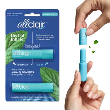 Allclair Nausea Relief Inhaler - All-Natural Remedy for Motion Sickness, Morning Sickness, Stress, and Queasiness - Fast-Acting, Drug-Free, Non-Drowsy &amp; Portable Travel Essential - Pack of 2 Inhalers