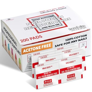 Nail Polish Remover Pads 100% Non Acetone - 200 Pack of Individually Wrapped Bulk Set Gel Nail Polish Remover Wipes - Fingernail Travel Kit to Clear Nail Polish for Home &amp; Professional Removal