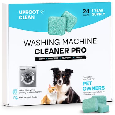 Uproot Clean Washing Machine Cleaner Tablets - 24 Pack for a 12 Month Supply. Formulated for Pet Owners. Compatible with HE, Top &amp; Front Load. Easily Removes Residue, Grime, and Odors. Septic Safe.
