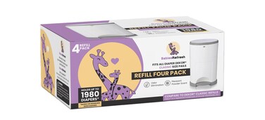 BabiesRefresh Refills Compatible with DEKOR CLASSIC Diaper Pail Refills   4 Pack   Diaper Pail Odor Eliminator  Fresh Powder Scent   Each Diaper Bag Refill Holds up to 1980 Diapers   Diaper bin refill