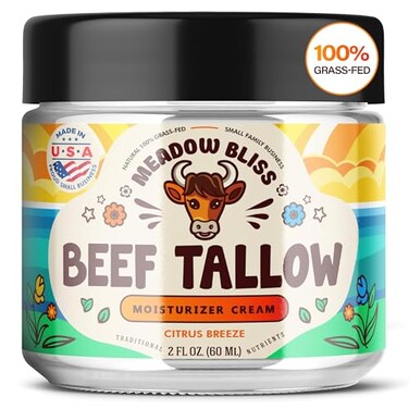 Meadow Bliss Beef Tallow for Skin - Moisturizer Cream - 100% Grass Fed - Whipped Beef Tallow - Organic Jojoba Oil - Organic Shea Butter - Supports Eczema, Rosacea+ - Made in USA - Citrus Breeze - 2 oz