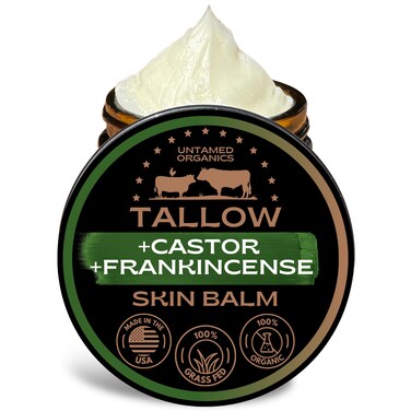 Untamed Organics Handmade Tallow, Castor Oil, and Frankincense Oil Skin Balm - 100% Grass-Fed Tallow for Skin Care - Face &amp; Body Moisturizer for Sensitive Skin, Eczema All-Purpose Cream - 2 FL. oz.