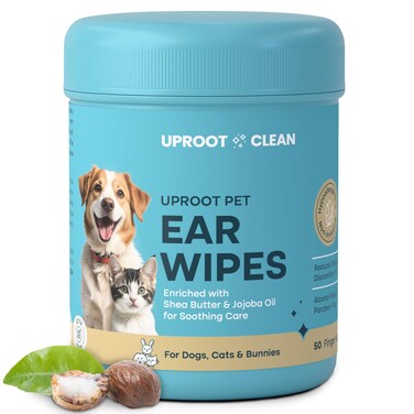 Uproot Clean Cat &amp; Dog Ear Cleaner Finger Wipes (50ct.): Disposable Dog Ear Wipes Enriched with Shea Butter &amp; Jojoba Oil - Ear Cleaner Dog Wipes Removing Wax &amp; Build Up, Help with Odor &amp; Discomfort