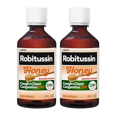 Robitussin Maximum Strength Honey Cough Plus Chest Congestion DM, Cough Medicine for Cough and Chest Congestion Relief Made with Real Honey for Flavor - 8 Fl Oz x 2
