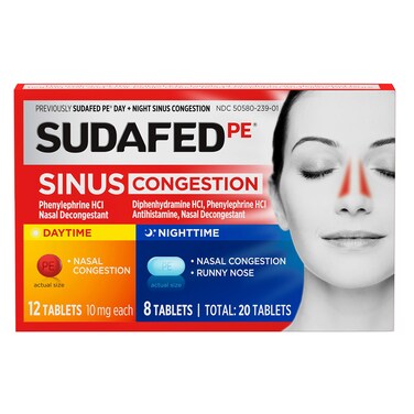 Sudafed PE Day and Night Sinus Pressure &amp; Congestion Tablets, 20 Count